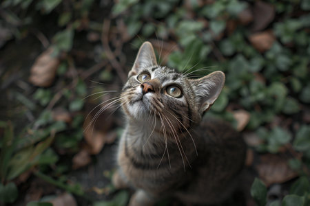 Cute tabby cat in the garden. Selective focus.の素材