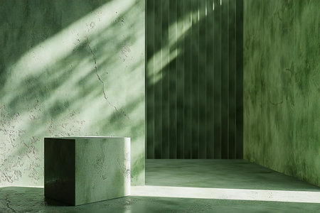 Minimalist room with green wall and concrete floor. 3d renderingの素材