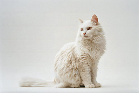 White cat on a white background. Close-up. Studio shot.の素材