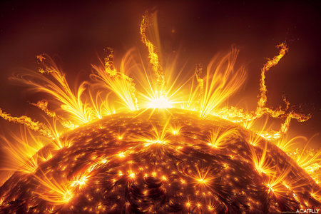 Fractal 3D illustration of a planet with fire and smokeの素材