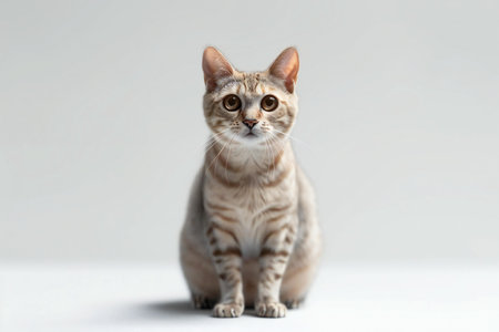 Portrait of a cute bengal cat sitting on white backgroundの素材