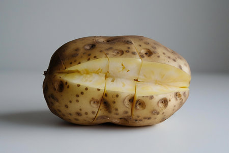 Potato on a white background, close-up, side viewの素材