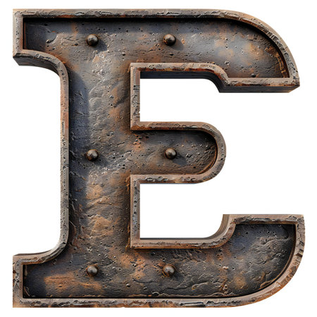 Industrial metal alphabet. Letter E uppercase. 3D renderの素材