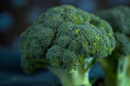 Fresh green broccoli closeup. Selective focus. Shallow depth of field.の素材