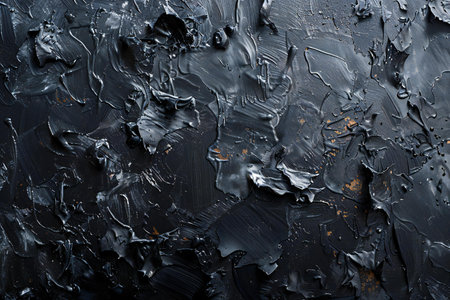 Texture of black oil paint on canvas as background, close-upの素材