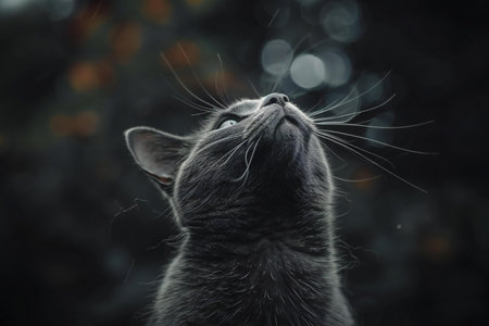 Portrait of a cat on a dark background. Selective focus.の素材