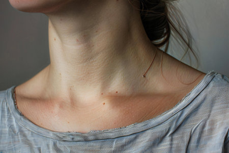 Close-up of the neck of a young caucasian womanの素材