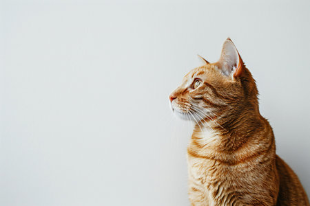 Portrait of a ginger cat on a white background. Copy space.の素材