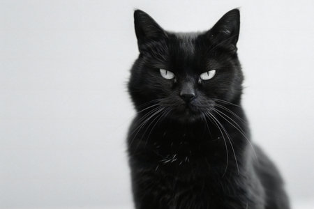 Black cat with big eyes on a white background. Shallow depth of field.の素材
