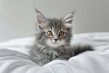 Siberian kitten on a white background. Close-up.の素材