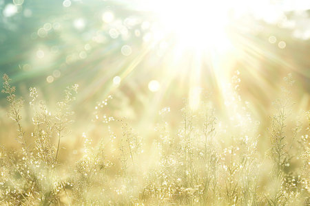Sunny meadow with grass and bokeh, nature backgroundの素材