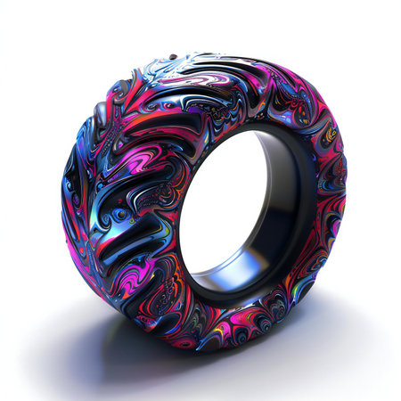 Ring with abstract background. 3D rendering. Computer generated image.の素材