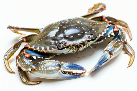 Blue crab isolated on white background. Close-up. Selective focus.の素材