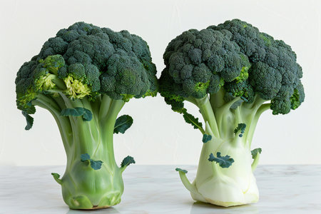Fresh green broccoli on a white background. Healthy food. Vegetarianism.の素材