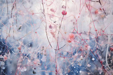 Abstract background of frozen cherry tree in winter season. Filtered image processed vintage effect.の素材