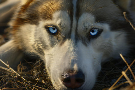Siberian husky dog with blue eyes. Close-up.の素材