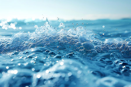 Water splashes on a blue background. Shallow depth of field.の素材