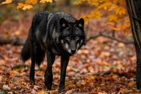 Grey wolf (Canis lupus) in the autumn forestの素材
