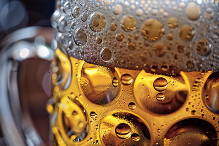 Beer with bubbles in a glass, close-up. Beer backgroundの素材