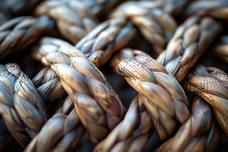 Close-up of a braided rope. Selective focus.の素材