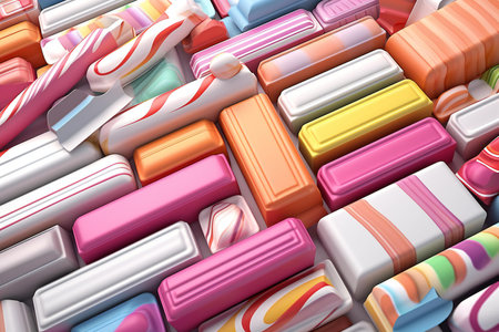 Colorful candy canes background. 3d render illustration of sweetsの素材