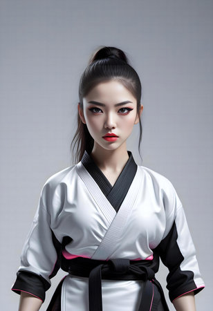 Portrait of a beautiful asian kimono woman with red lipsの素材