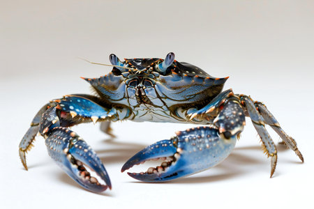 Blue crab isolated on white background. Close up of blue crab.の素材