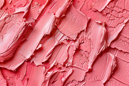 Texture of pink lipstick as background, closeup. Cosmetics conceptの素材