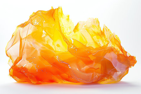 Crumpled orange and yellow plastic bag isolated on white background.の素材