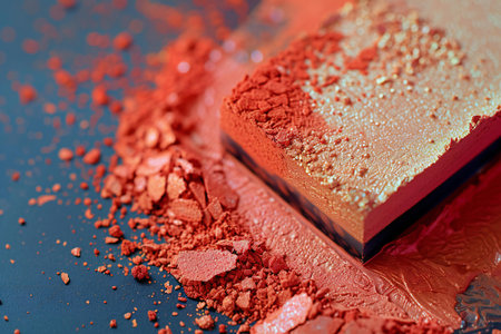 Close up of crushed eyeshadow palette for make up as backgroundの素材