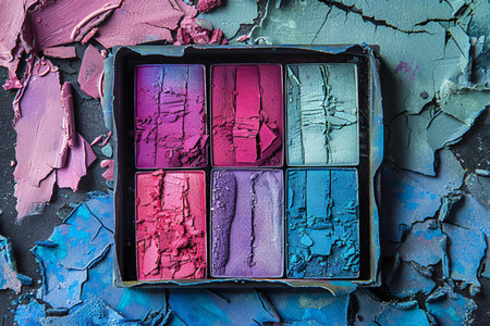 Colorful eyeshadow palette on dark background. Top view.の素材