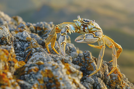 Crab on the rock in the sea, macro photo of animalの素材