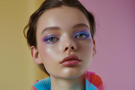 Fashion portrait of young beautiful girl with bright make-up.の素材
