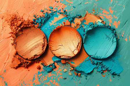 crushed eyeshadow palette as background, closeup of photoの素材
