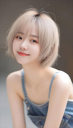 Portrait of thai adult beautiful girl blue jeans relax and smileの素材