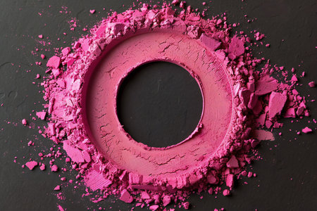 Pink eye shadow on black background, top view. Space for textの素材