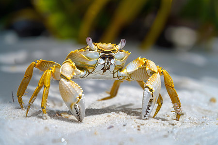 Crab on the white sand of a tropical island in the oceanの素材