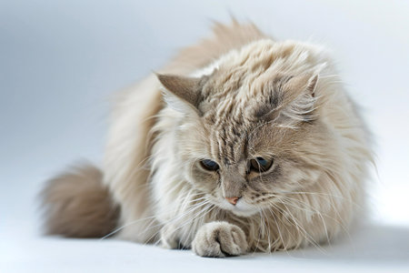 Siberian cat on a white background, close-up.の素材