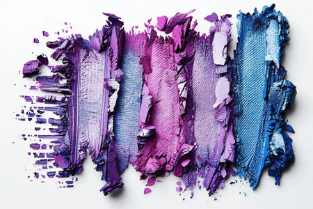 Smears of purple and blue lipstick on a white background close upの素材