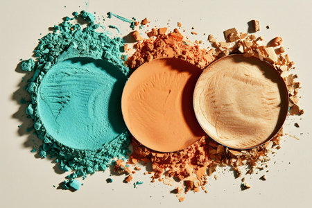 crushed eyeshadow palette isolated on white background, top viewの素材