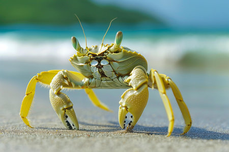 Close up of yellow crab on the beach, Koh Samui, Thailandの素材