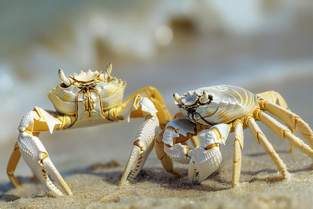 Two sea crabs on the sand. Shallow depth of field.の素材