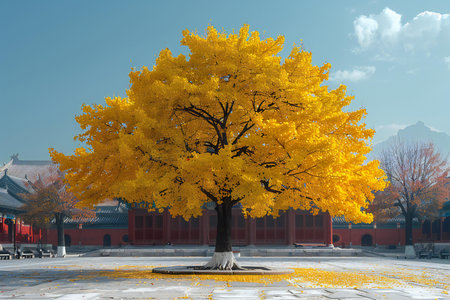 Ginkgo tree in Gyeongbokgung Palace, Seoul, South Koreaの素材