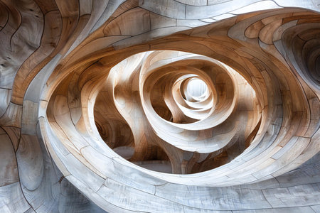 Spiral staircase in the shape of a spiral made of woodの素材