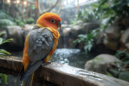 Parrot sitting on a branch in a zoo. Tropical birds.の素材