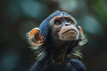 Chimpanzee monkey portrait, closeup of head and neckの素材