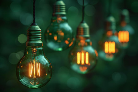 Vintage light bulb on green bokeh background, idea conceptの素材