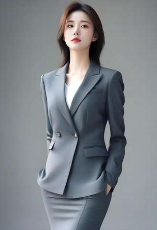 Portrait of a beautiful asian business woman in grey suit.の素材