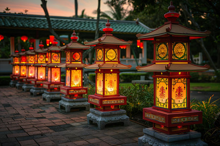 Lanterns in the garden at night,Thailand.の素材