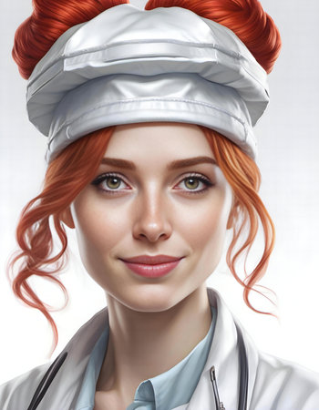 Portrait of a young female doctor with a stethoscope.の素材